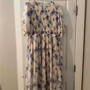 Polagram Floral Midi Dress in Cream and Purple